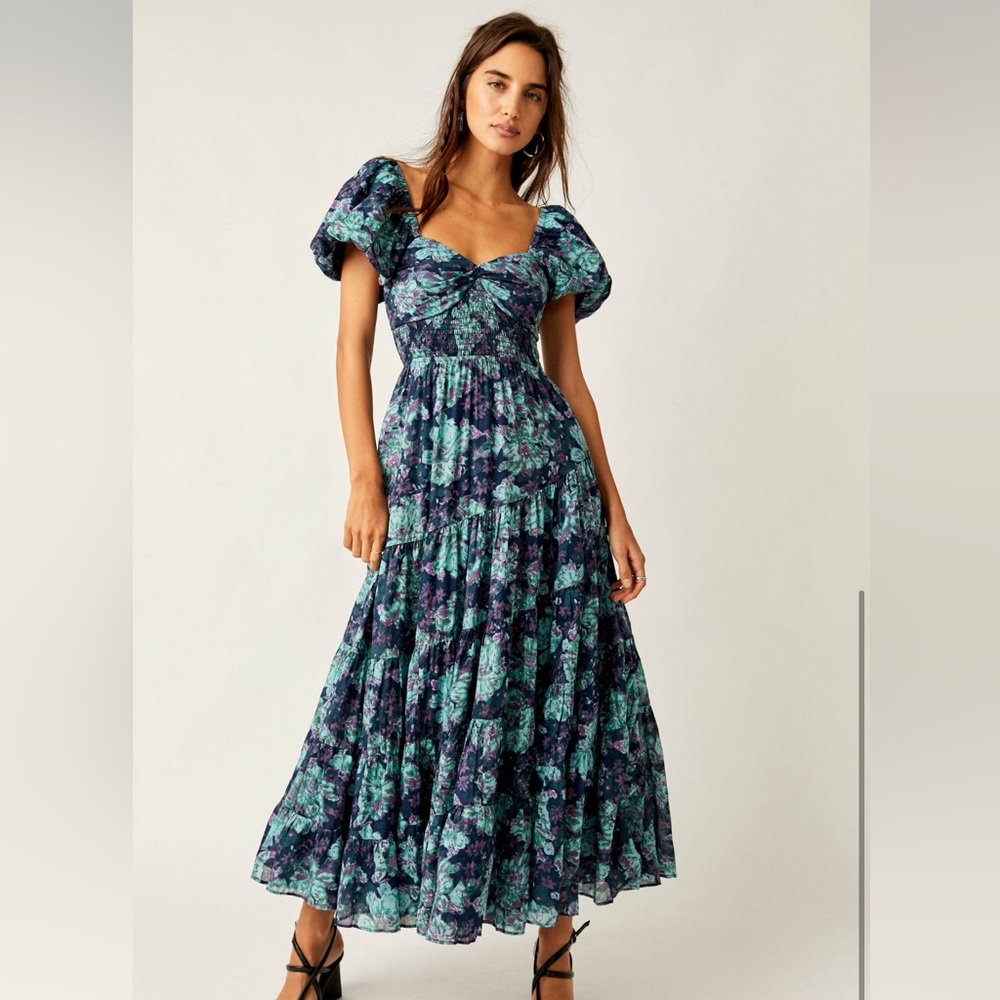 Free People Sun-drenched Blue and Green Maxi Dress